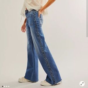 Free People X Driftwood Intertwined Wyatt Flare Jeans Size 29